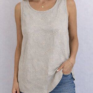 St. Tropez West Linen Embroidered Sleeveless Tank Top Sz L
